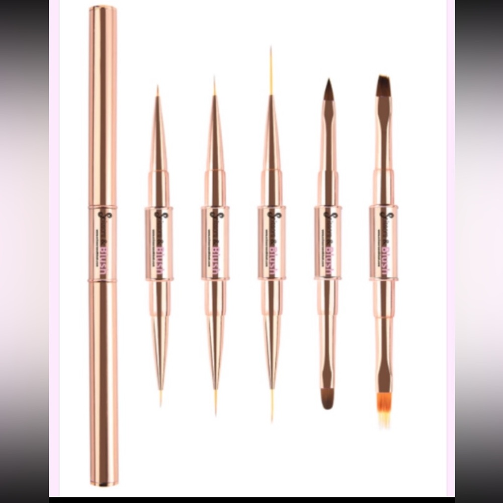 1 Nail Art Set 5 brushes dual ends rose gold caps for both ends NEWin packaging